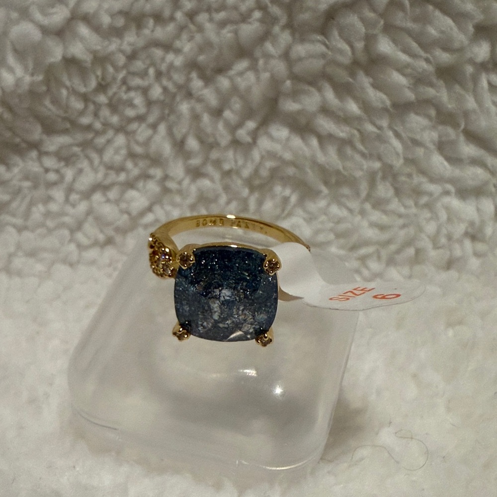 Gold Ring with Blue Stone and Pavé Accent
